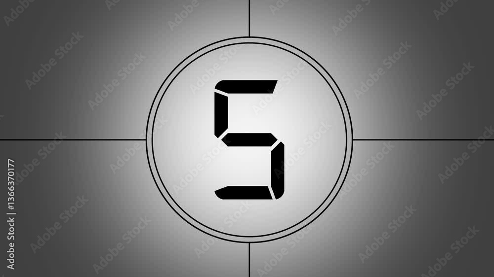 10 seconds countdown from ten to zero (retro projector style). Countdown old movie from 10 to 0 number. Old film movie timer count in grey retro style animation.