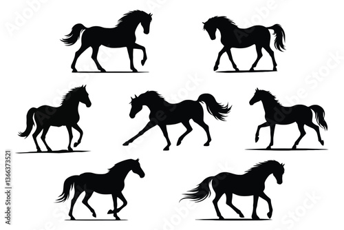 Elegant Silhouettes of Horses in Various Poses and Movements