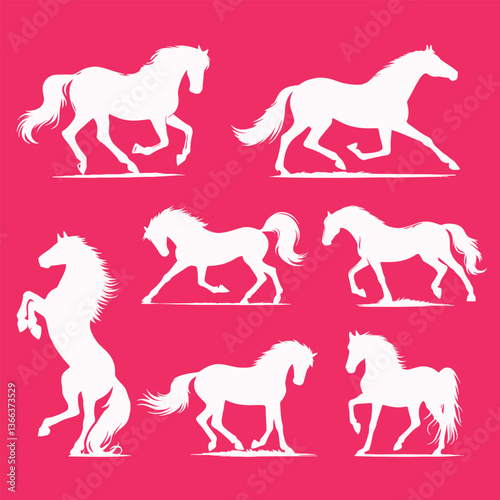 Elegant Silhouettes of Horses in Various Poses and Movements