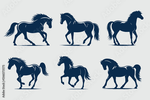 Elegant Silhouettes of Horses in Various Poses and Movements