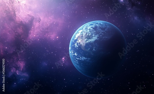 Vibrant View of Earth Surrounded by Cosmic Clouds in a Stunning Galaxy Setting