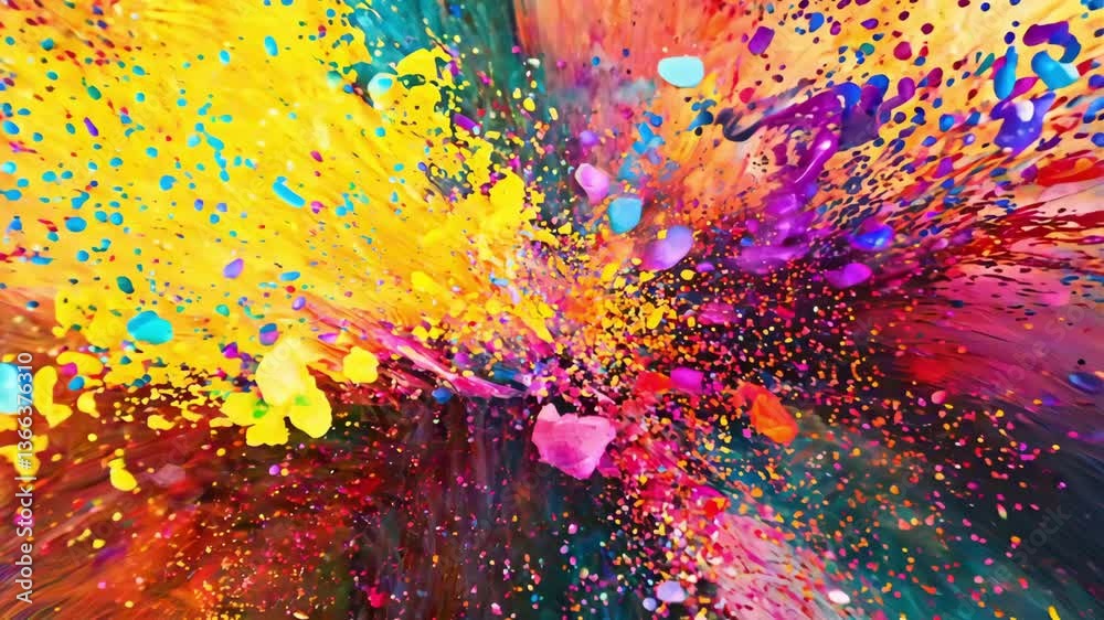 Colored splash explosion of multi-colored powder on a dark background. Holi celebration concept in India, background for holiday advertising and creative products or projects