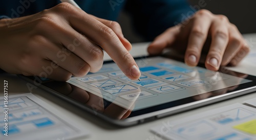 Creative mobile app design development on digital tablet by professional photo