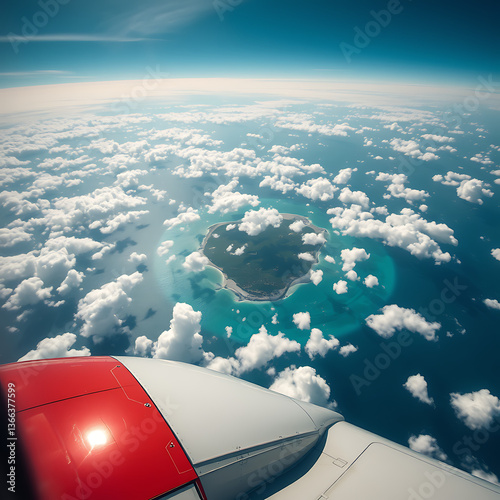 Wallpaper Mural Spectacular Aerial View from Airplane – Stunning Island with Crystal Clear Turquoise Waters, Surrounded by Fluffy White Clouds, Captured from Above in a Serene and Breathtaking Landscape Scene Torontodigital.ca