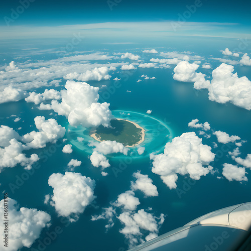 Wallpaper Mural Spectacular Aerial View from Airplane – Stunning Island with Crystal Clear Turquoise Waters, Surrounded by Fluffy White Clouds, Captured from Above in a Serene and Breathtaking Landscape Scene Torontodigital.ca