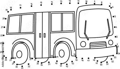 Dot to Dot Public Bus Vehicle Isolated Coloring 