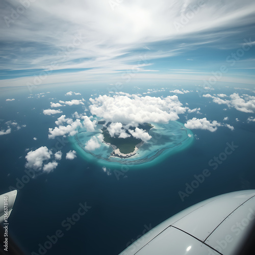 Wallpaper Mural Spectacular Aerial View from Airplane – Stunning Island with Crystal Clear Turquoise Waters, Surrounded by Fluffy White Clouds, Captured from Above in a Serene and Breathtaking Landscape Scene Torontodigital.ca