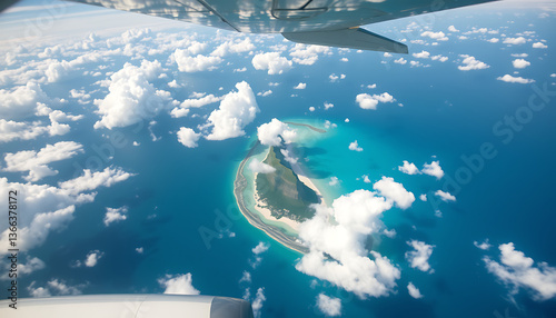 Wallpaper Mural Spectacular Aerial View from Airplane – Stunning Island with Crystal Clear Turquoise Waters, Surrounded by Fluffy White Clouds, Captured from Above in a Serene and Breathtaking Landscape Scene Torontodigital.ca