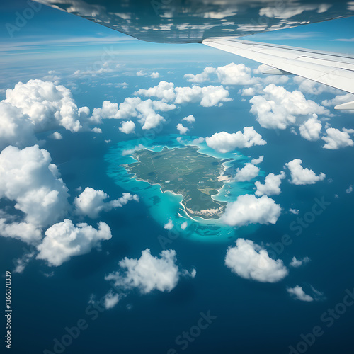 Wallpaper Mural Spectacular Aerial View from Airplane – Stunning Island with Crystal Clear Turquoise Waters, Surrounded by Fluffy White Clouds, Captured from Above in a Serene and Breathtaking Landscape Scene Torontodigital.ca