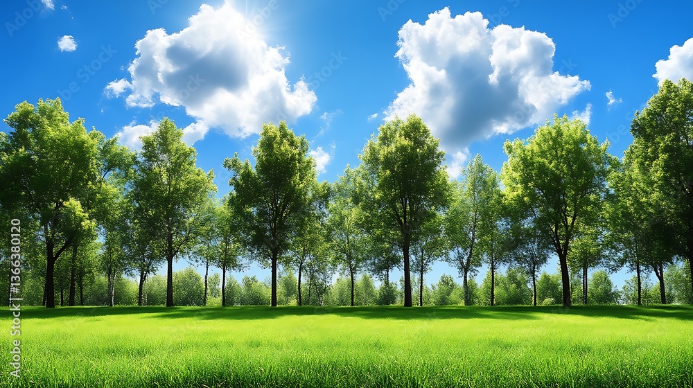 Fototapeta premium Lush Green Trees Under a Sunny Blue Sky
