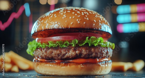 Delicious Hamburger With Fresh Ingredients Served in a Modern Restaurant Setting