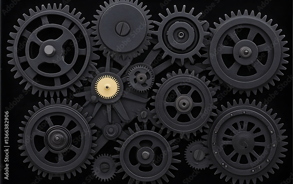 Gears, Mechanism, Black Background Gears, Mechanism, Black Background