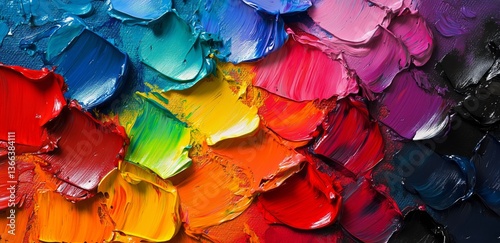 Colorful Oil Paint Textures Create a Vibrant Abstract Pattern on a Canvas