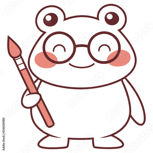 Cheerful Frog Cartoon Artist with Glasses and Brush on Transparent Background