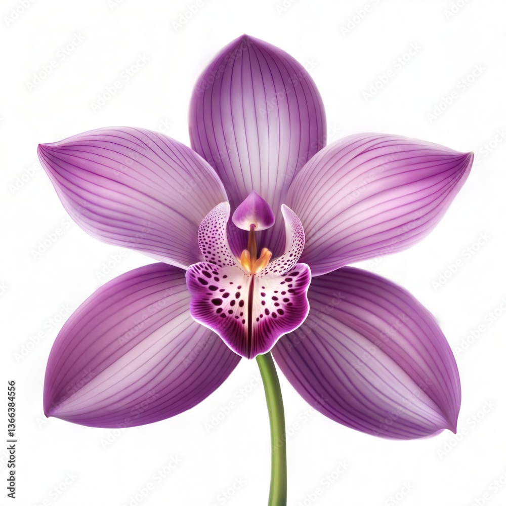 Fototapeta premium A stunning photorealistic purple orchid with intricate petal details, white background 