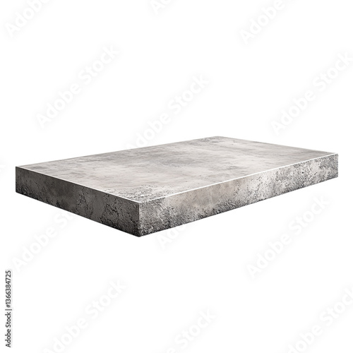 Rectangular concrete slab with textured surface isolated on transparent background