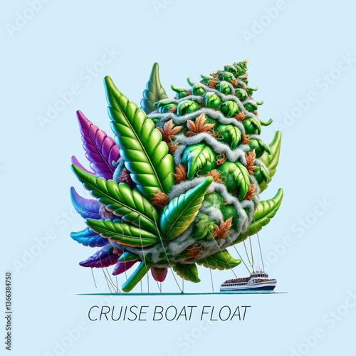 Vector Illustration Cruise Boat Float Cannabis Cartoon