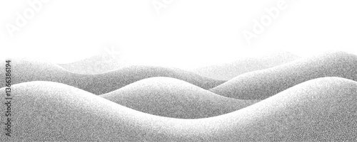 Grainy overlay with gritty pattern and abstract wave gradient. Monochrome background of noise stipple, sand halftone texture, and digital grain glitch art. Vector illustration.
