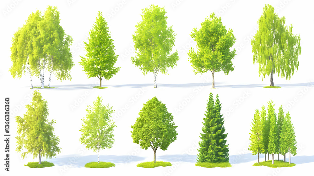 Fototapeta premium Realistic Tree Collection with Various Greenery and Wood Elements