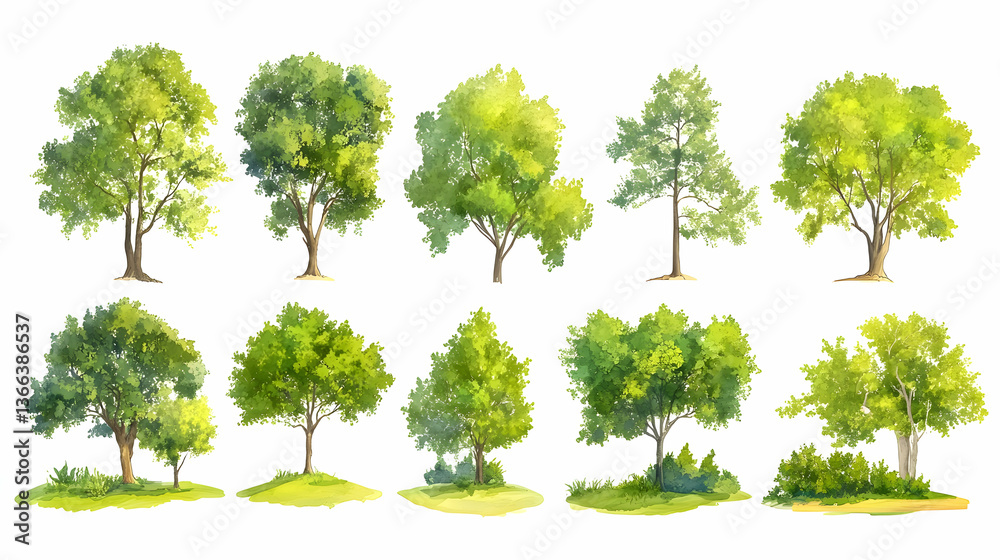 Fototapeta premium Realistic Tree Collection with Various Greenery and Wood Elements