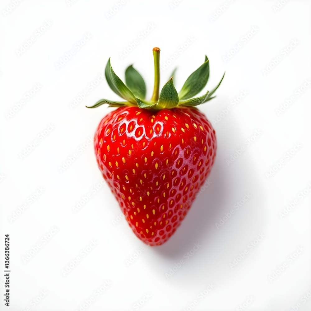 A single pic Strawberry on white background top view A single pic Strawberry on white background top view