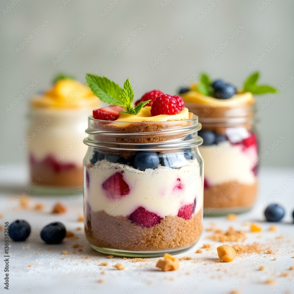 Different summer cheesecakes in jars Different summer cheesecakes in jars