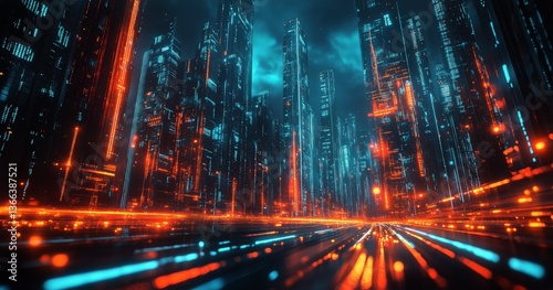 Exploring a Vibrant Digital Cityscape Filled With Glowing Data Streams and Fu...
