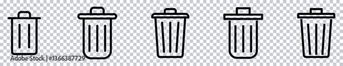 Trash Bin Icon Set – Delete and Remove Symbols in Line Style for UI, Web, and App Design