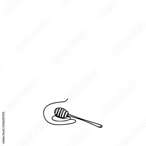 Minimalist honey dipper design in black line art  , single line vector drawing
