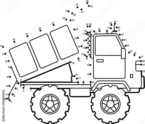 Dot to Dot Dump Truck Vehicle Isolated Coloring 