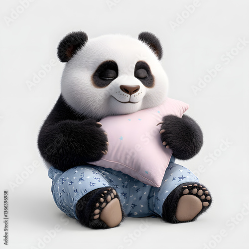 Cute panda cuddling a pillow