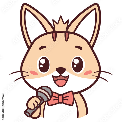 Cartoon Fox Character with Microphone and Bowtie on Transparent Background