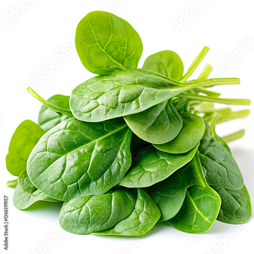 Fresh Spinach Leaves: A vibrant bunch of fresh spinach leaves, showcasing the natural texture and vivid green hue of a healthy leafy green, perfect for culinary creations and nutritional well-being.