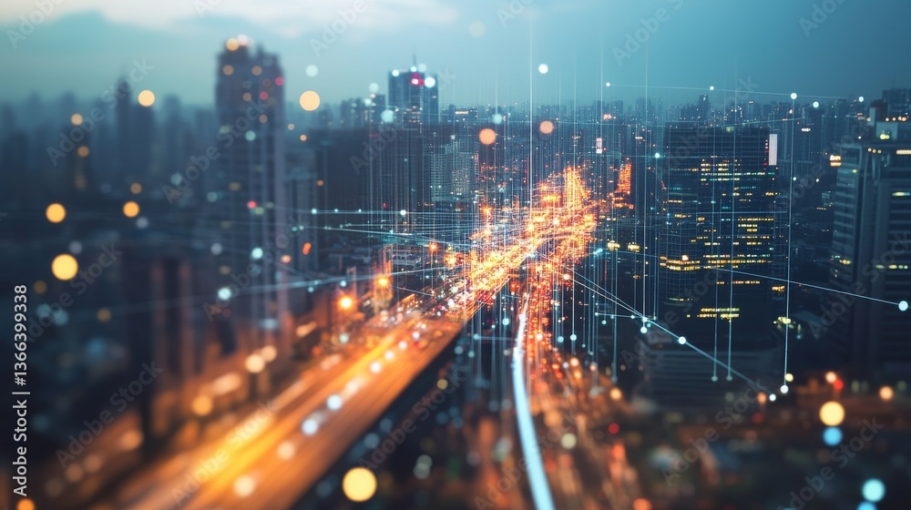 Fototapeta premium An AI powered system enhancing smart cities by analyzing data from infrastructure, traffic, and public services to improve urban planning and resource allocation