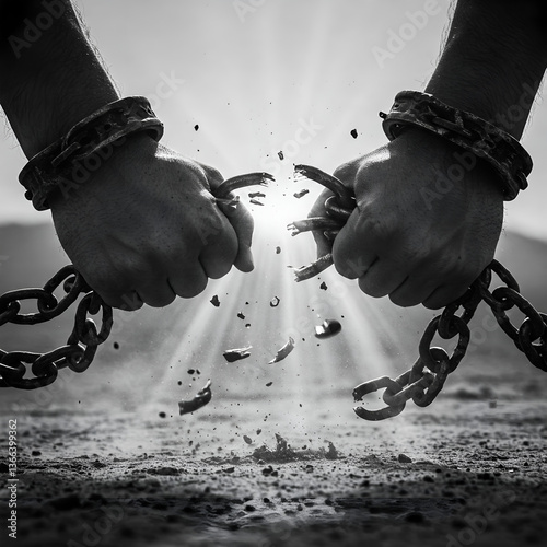Hands breaking chains