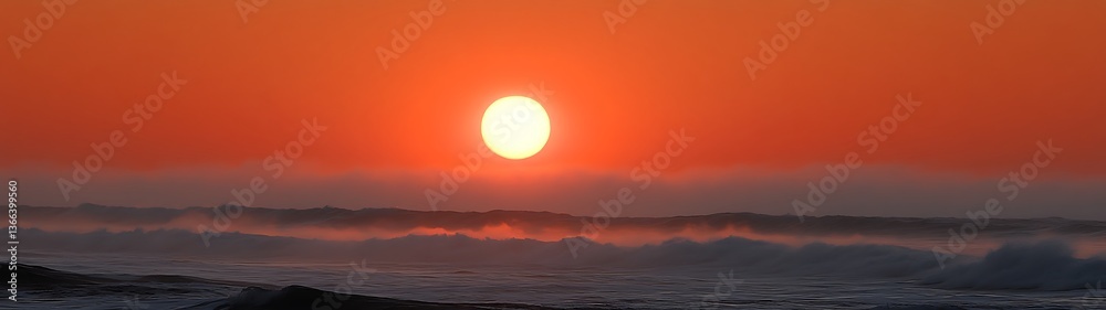 Fototapeta premium Sunrise over ocean waves.