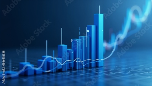 3D Blue Bar Chart for Business Analytics and Data Visualization.