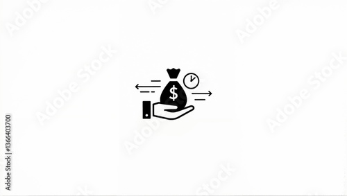 Money Bag and Clock Icon Depicting Time and Financial Concepts.