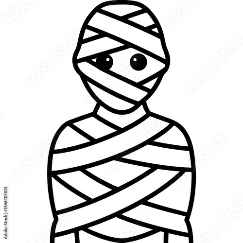 Mummy wrapped in torn bandages line art vector illustration  