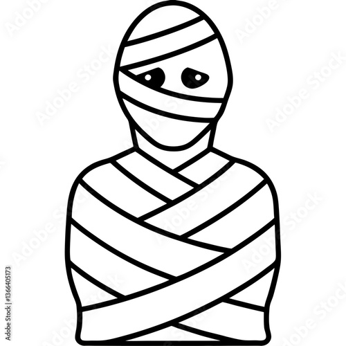 Mummy wrapped in torn bandages line art vector illustration  