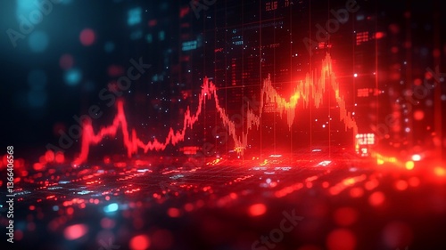 Red stock market crash chart symbolizes financial loss and economic downturn. concept finance, investment, recession, and economic crisis