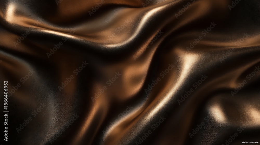 Fototapeta premium Elegant Dark Copper Wavy Fabric Texture Background - Abstract Metallic Golden Brown Textile with Soft Folds.