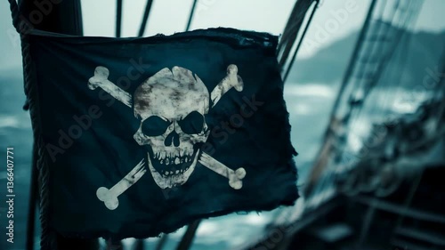 Pirate Flag with Skull and Crossbones on a Ship Loop