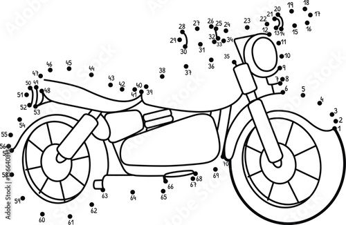 Dot to Dot Motorcycle Vehicle Isolated Coloring 