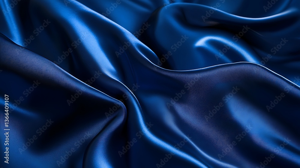 Fototapeta premium Elegant deep blue silk fabric with flowing curves, capturing a luxurious and sophisticated aesthetic effect.