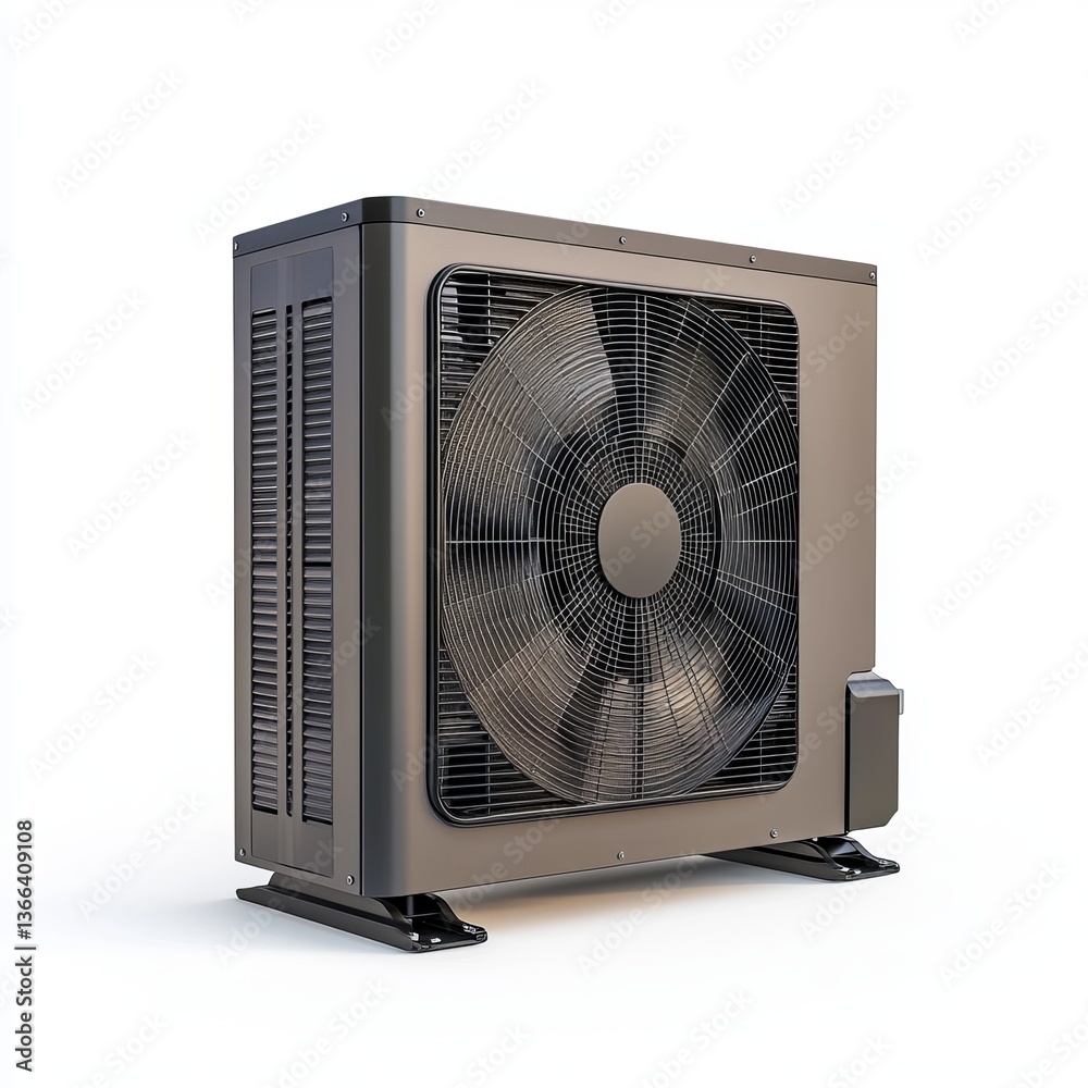Fototapeta premium Modern heat pump isolated on a white background with detailed high-resolution photography showcasing energy-efficient technology