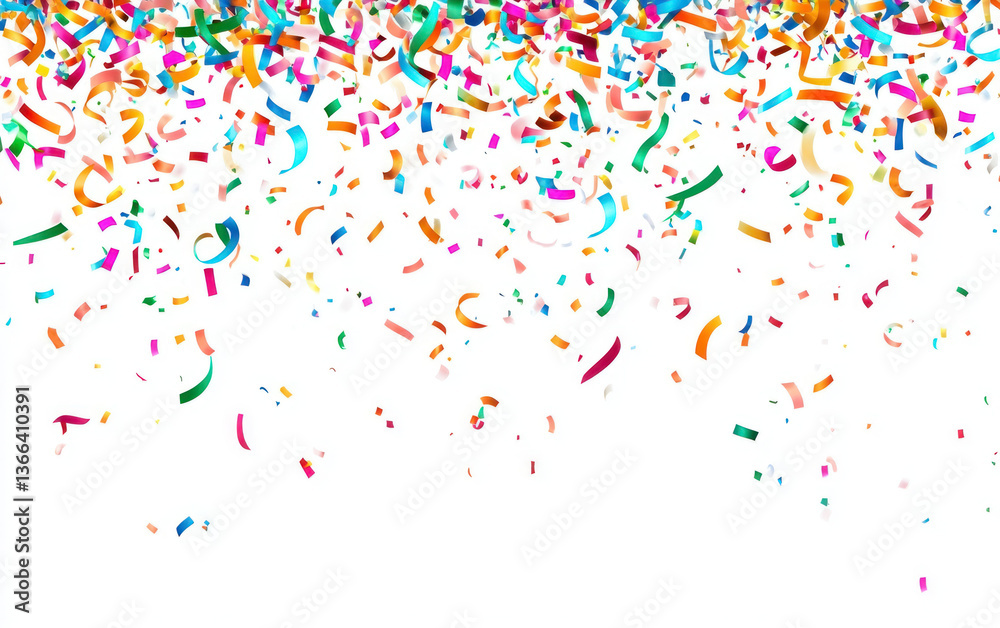 Fototapeta premium PNG Colorful confetti and ribbons falling background illustration celebration.