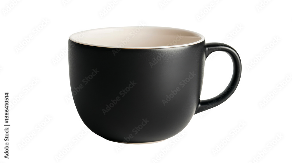 Matte black mug with handle isolated on transparent background, cut out transparent Matte black mug with handle isolated on transparent background, cut out transparent