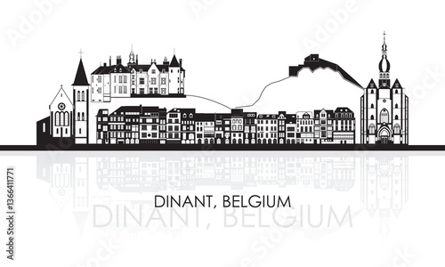 Silhouette Skyline panorama of town of Dinant, Belgium - vector illustration