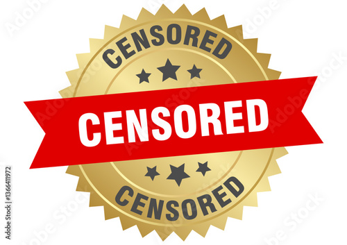 censored. censored round red and gold label isolated on transparent background